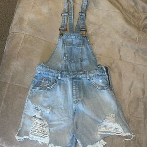 Light Blue Distressed Denim Overalls
